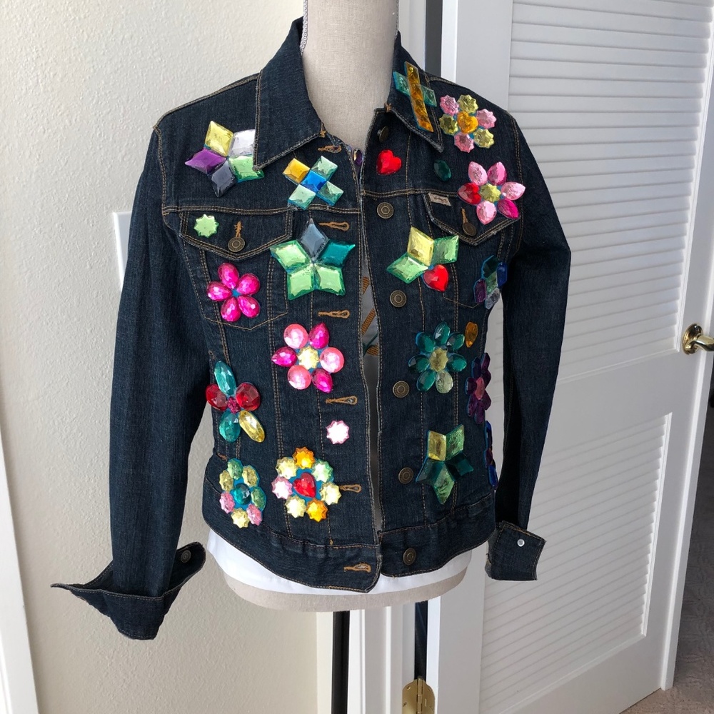 Jean Jacket with Large Acrylic Embellishments
